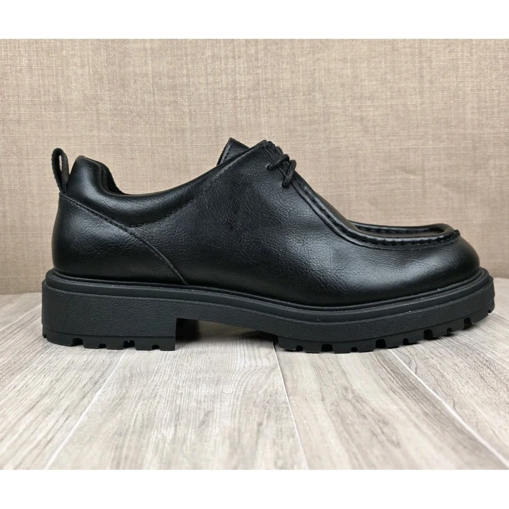 Zara Black Leather Chunky Platform Loafers Lace Up Lug Soles Mens EU 44 US  11
